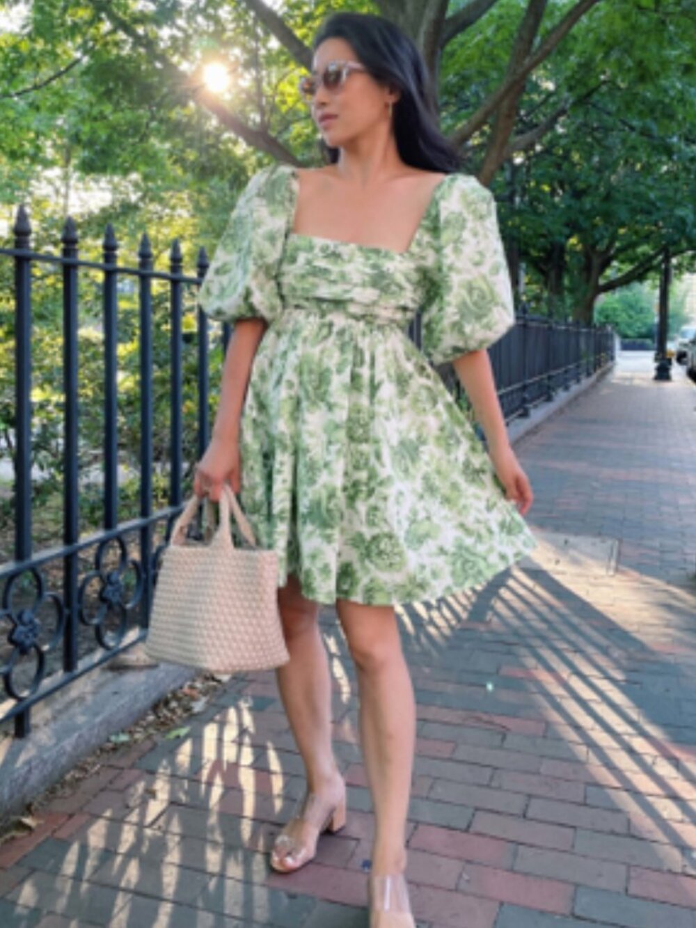 The A&F Emerson Poplin Puff Sleeve Mini Dress - Green & White Floral - Picture 2 of 10